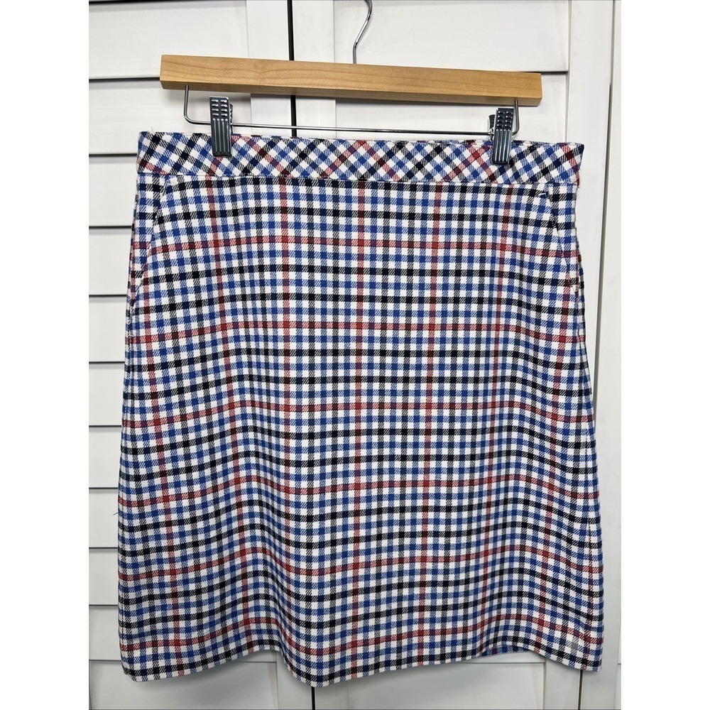 Talbots Gingham Plaid Cotton Blend A-Line Skirt Size 8 Red, White & Blue